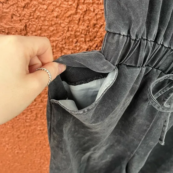 Women's Denim Scoop Neck Sleeveless Drawstring Waist Jumpsuits Overall XS - Image 4