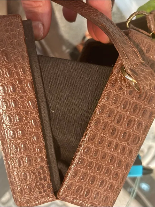 ACCESS Vintage Brown Crocodile Embossed Structured Satchel Shoulder Bag Purse - Image 8
