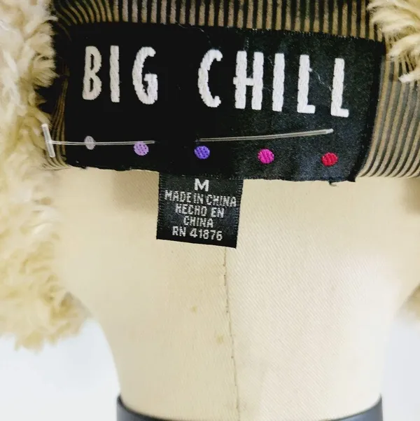 Big Chill distressed poly belted fur collar coat size medium - Image 7