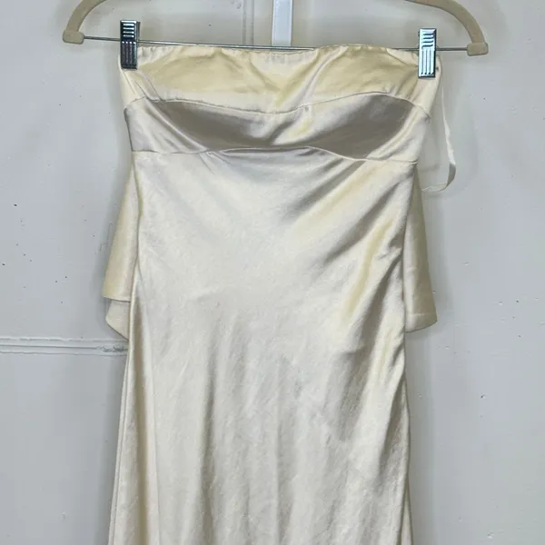 Selfie Leslie Champagne Satin‎ Strapless Cowl Back Maxi Dress Cream Women's XS - Image 3
