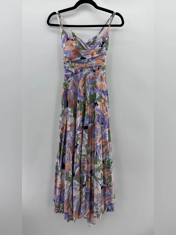 ASTR Blythe Floral Plisse Midi Dress - Coral Multi - Image 6