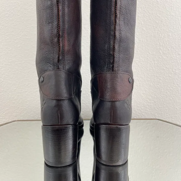 Dark Brown Red Leather Loretta Tall Knee High Riding Heeled Boots - Image 8
