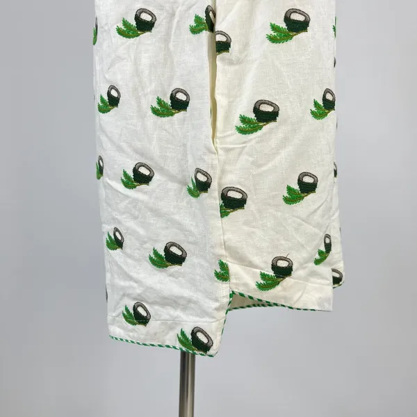 NWOT Farm Rio Linen Blend Coconut Embroidered Romper Green and Ivory Size M - Image 7