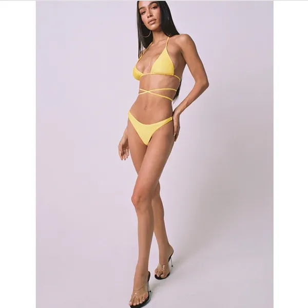 Yellow Tigermist Bikini Set With Beaded Chain - Image 4