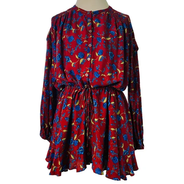 Free People Mini Flower Fields Mini Burgundy Dress S/P - Image 2