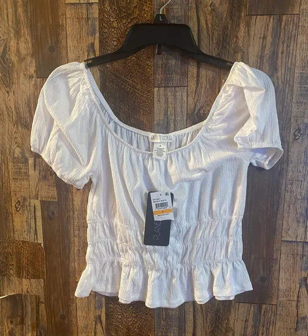 Planet Gold NWT women's ruffled cropped blouse size small bright white - Image 2