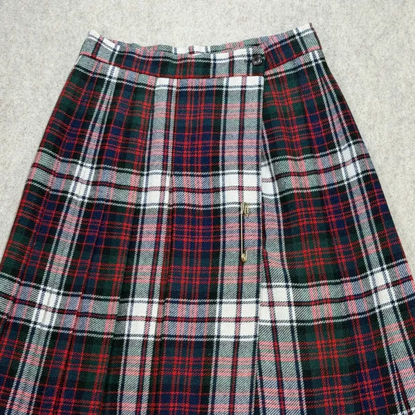Haberdasher Tartan Plaid Wrap Skirt Sz XS Red Blue Dark Academia Preppy Kilt Pin - Image 7