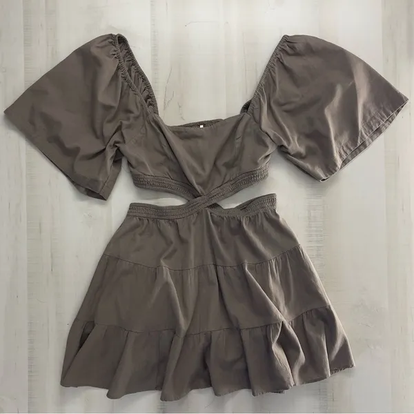 FREE PEOPLE cross of sunlight brown linen sexy travel vacation weekend dress - Image 6