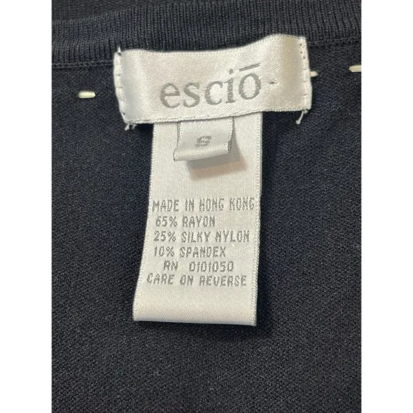 VTG Escio Black Stretchy Silky Nylon Knit Top Womens S Y2K 2000s Career Office - Image 6