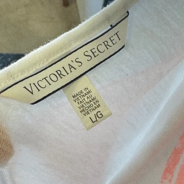 Victorias Secret Tank Top Large White Neon Pink Palm Tree Graphic V-Neck Cami - Image 5