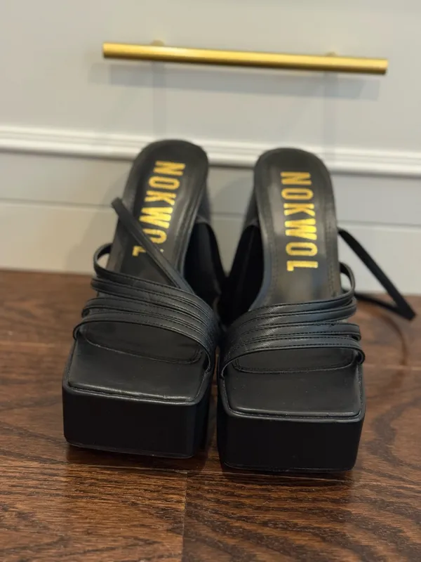 Nokwol Lulu Black Platform Block Heel Sandals NWOT Size 6 - Image 3