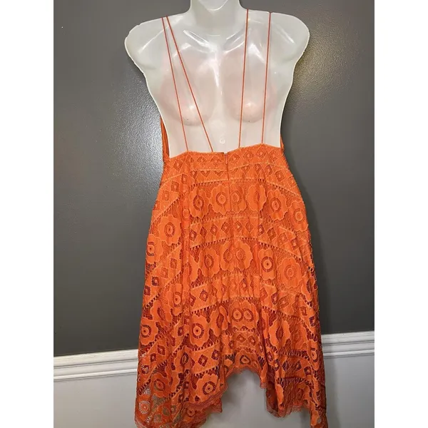 Free People Dress Womens 4 Orange Lace Halter Fit & Flare Short Boho Sundress - Image 7