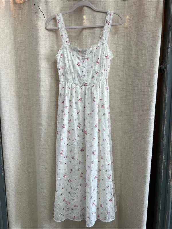 Floral Stripe Clip Dot Sleeveless Maxi Dress Medium - Image 6