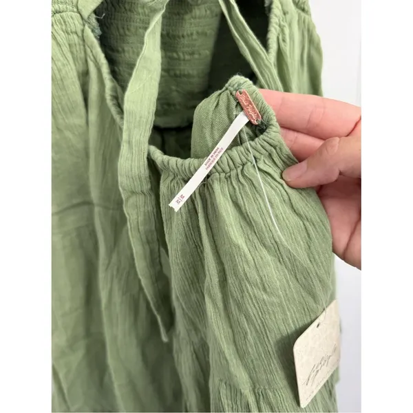 Free People Perfect Day Cotton Mini Dress Womens Medium Olive Green Deep V Neck - Image 9