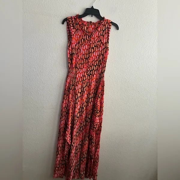 Free People Sahara Jumpsuit In Orange/Pink Abstract Print Wide Leg Boho Gypsy S - Image 6