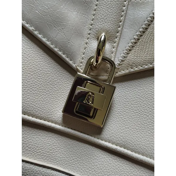 Steve Madden Padlock Flip Satchel Cream Patchwork Neutral Shoulder/Handbag Purse - Image 5