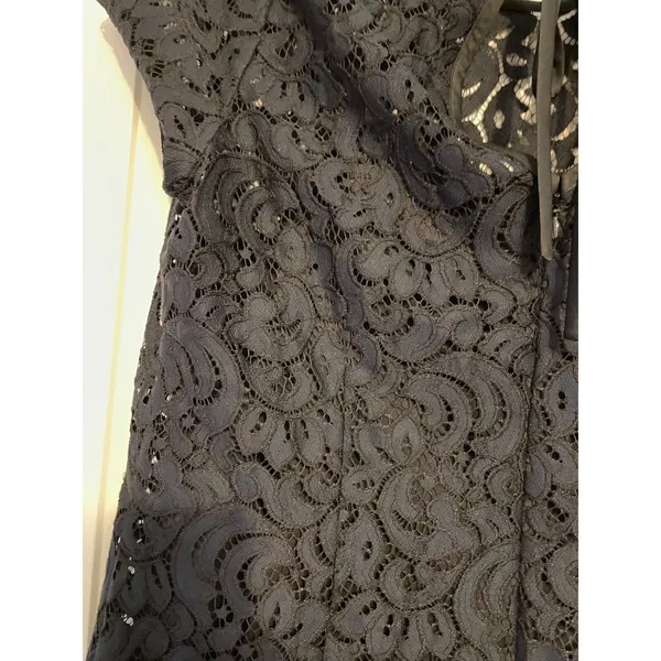 Loft Lace Shift Dress Floral Black Keyhole Back Ribbon Tie Elegant Cap‎ Sleeve - Image 10
