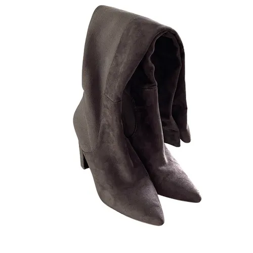 Everley Over‎ The Knee Boots Women 10M Grey Taupe Faux Suede Block Heel Pointed - Image 4