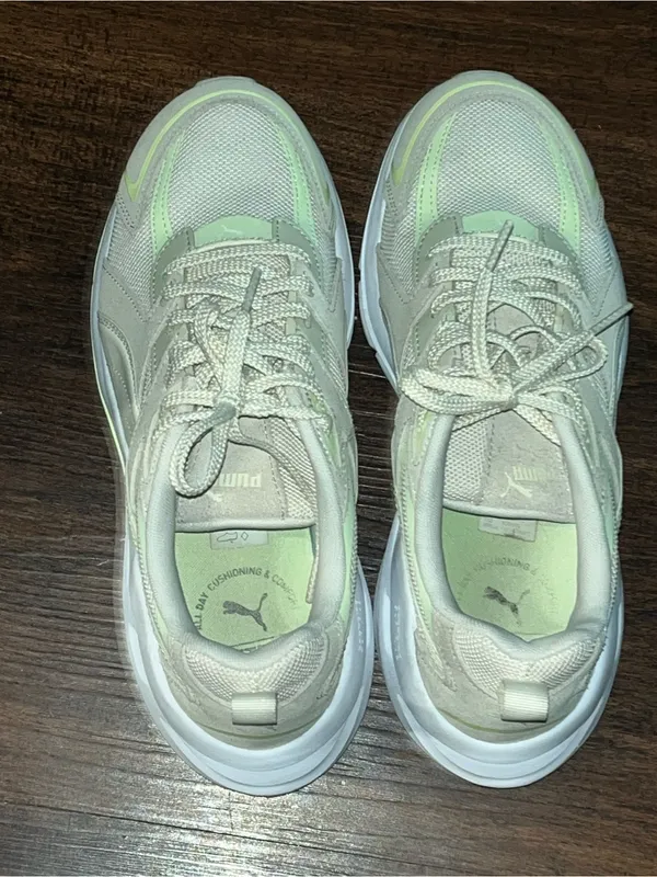 Puma Women’s Lace-Up Sneakers in Cream with Pale Green Accents - Image 4