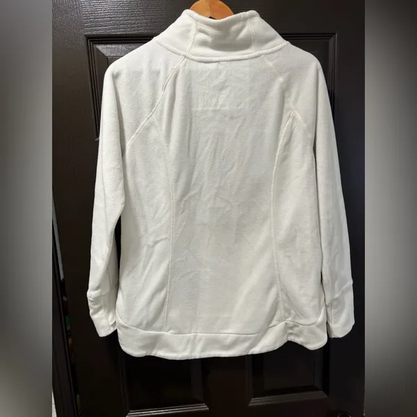 St‎ John's Bay Fleece Pullover Size M White Funnel Neck Thumbhole Sweatshirt - Image 2