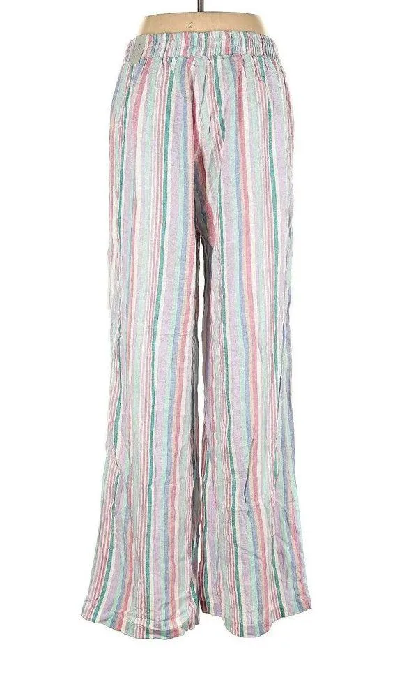 Ashley Stewart Womens 10 High Pant Flowy Striped Boho Grandmacore Linen Wide Leg - Image 2