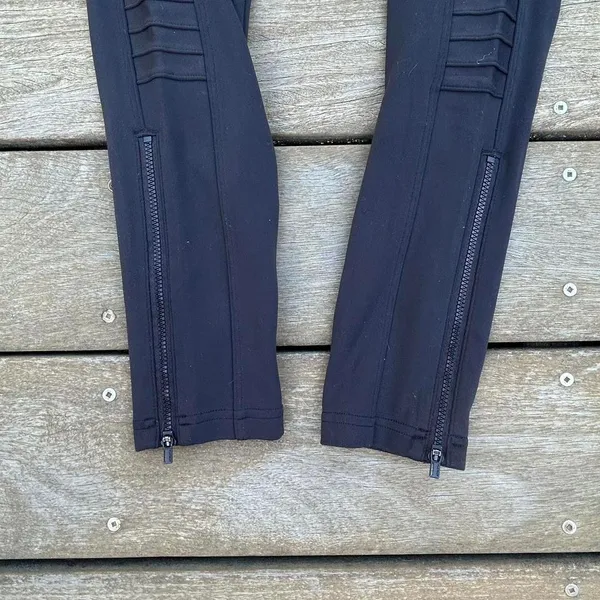 Black High Waisted Athleta Delancy Moto Leggings w/ Zip Ankles and Pockets - Image 4