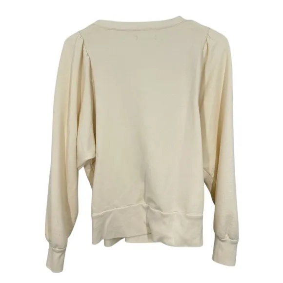 Madewell Cream Puff Sleeve Henley Sweatshirt Pullover‎ Top Womens Size L - Image 2