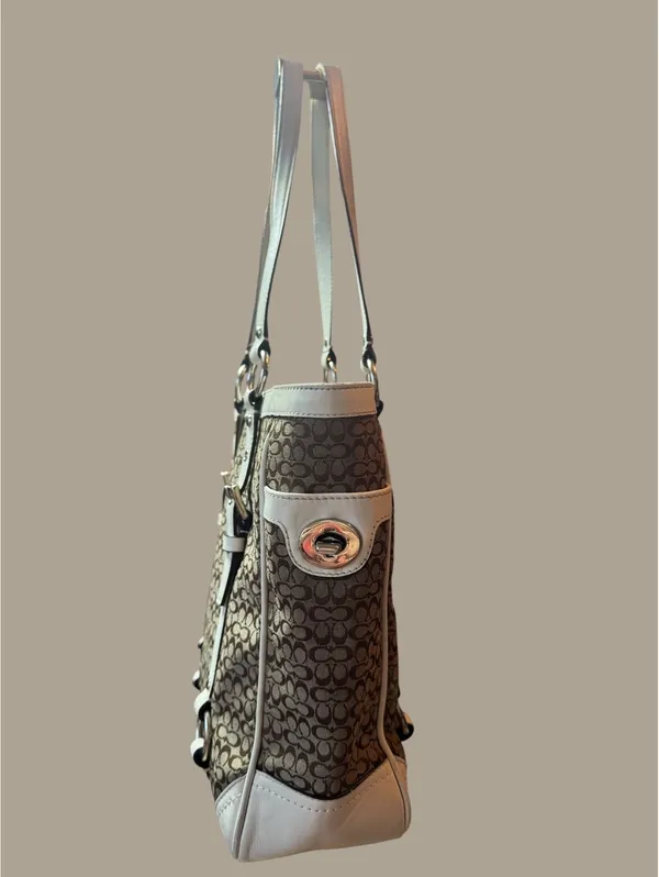 Coach Signature Brown Leather Trim Tote Bag - Image 3