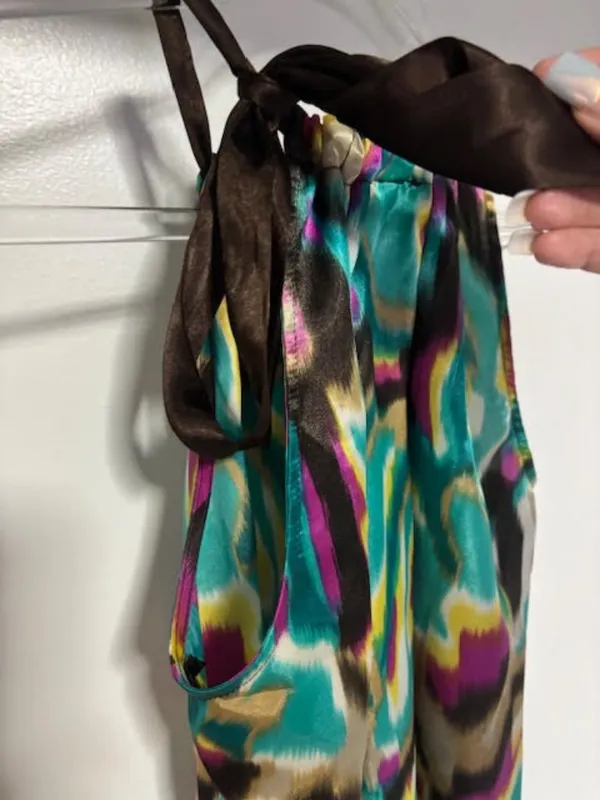 A. Byer Abstract Multicolored Print Satin Halter Top Tie Shoulder NWOT Size L - Image 4
