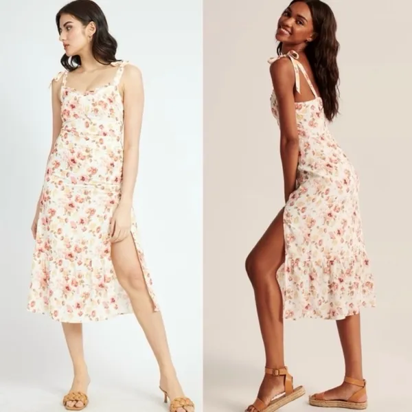 Abercrombie & Fitch floral tie‎ strap slit midi dress size medium petite - Image 2