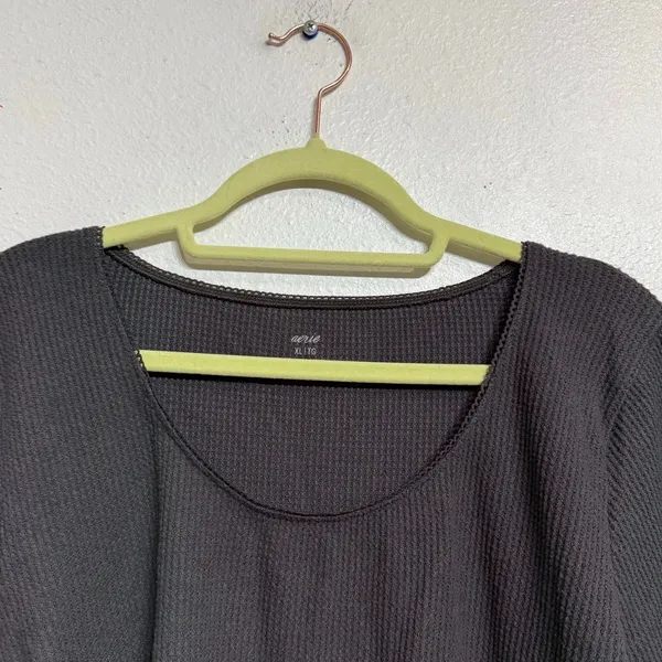 Aerie Black Waffle Knit Long Sleeve Top Sz XL - Image 3