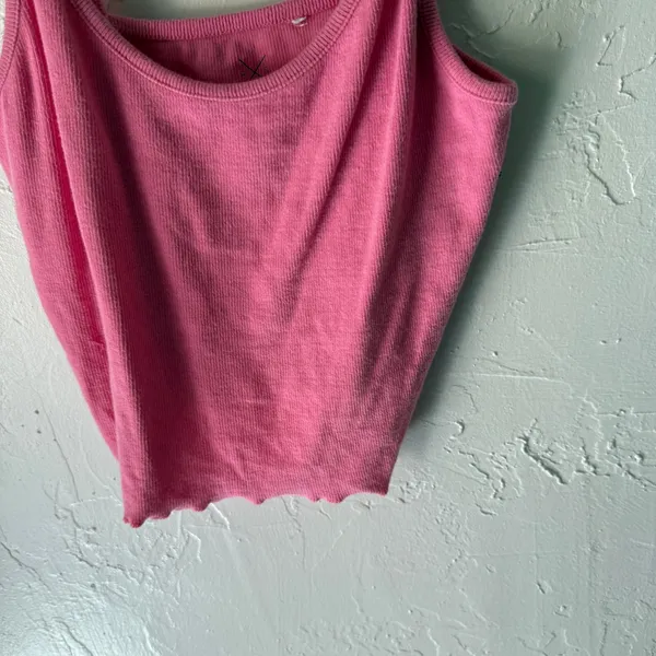 PS Basics‎ PacSun Pink Ribbed Cami Tank Top Women’s Size L Lettuce Hem Y2k Style - Image 3