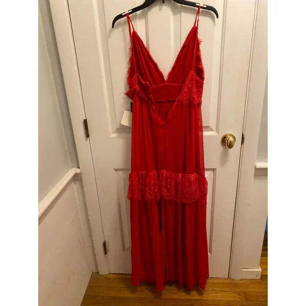 Lulus Red Lace Tiered Maxi Dress Small NWT Sleeveless V-Neck Formal Gown - Image 6