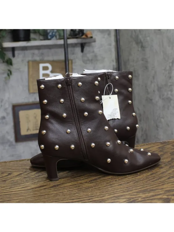 NWT A New Day Wide Width Tigris Low-Shaft Studded Heeled Booties Dark Brown 7.5W - Image 8