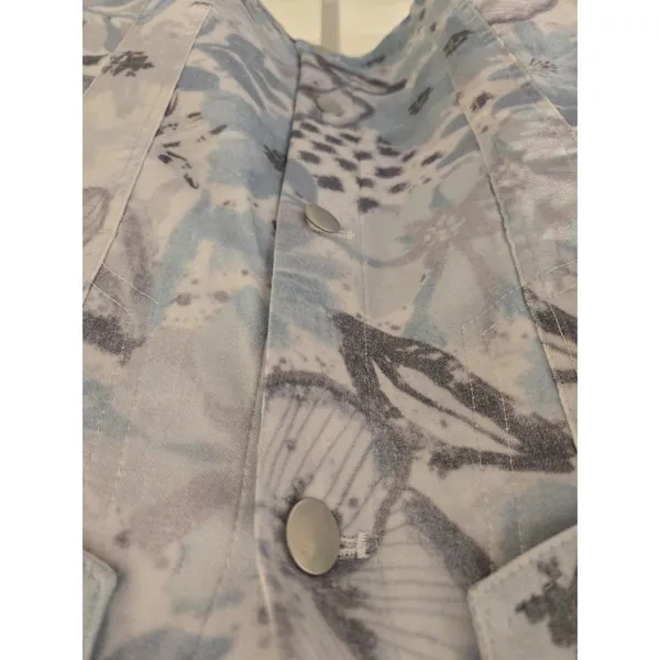 Creation Women Medium Floral Print Denim Style Button Down Jacket Blue Casual - Image 4