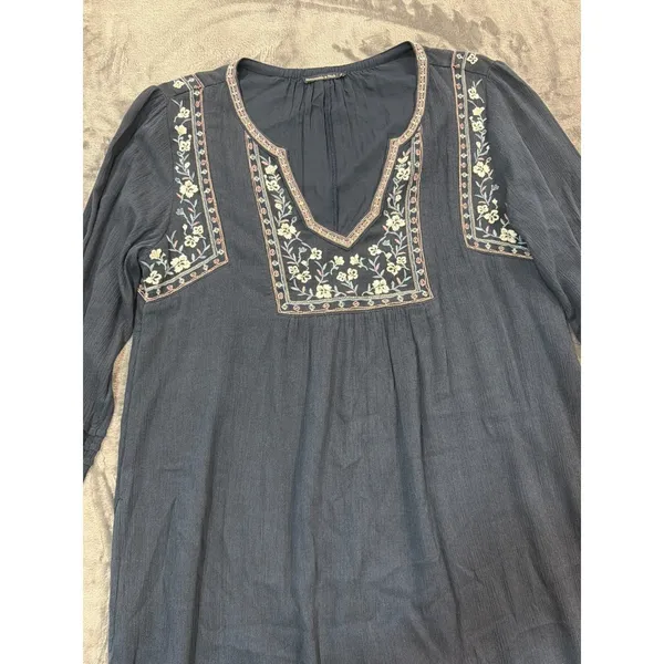 Abercrombie & Fitch Mini Dress Womens Navy Blue Embroidered Boho Gauze Large - Image 3