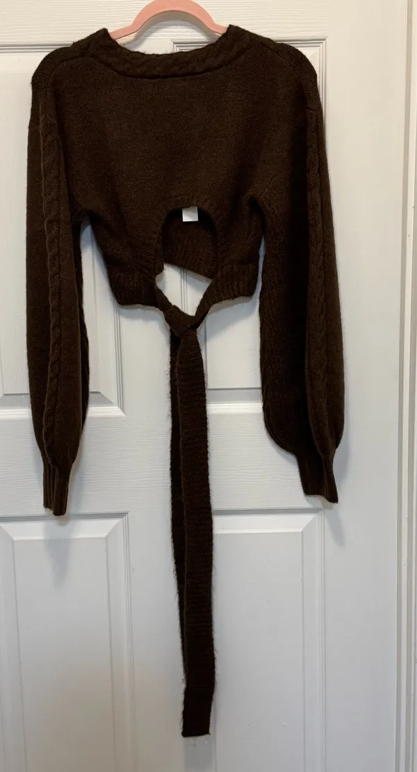 For Love And Lemons Brown Cropped V-Neck Sweater - Image 2