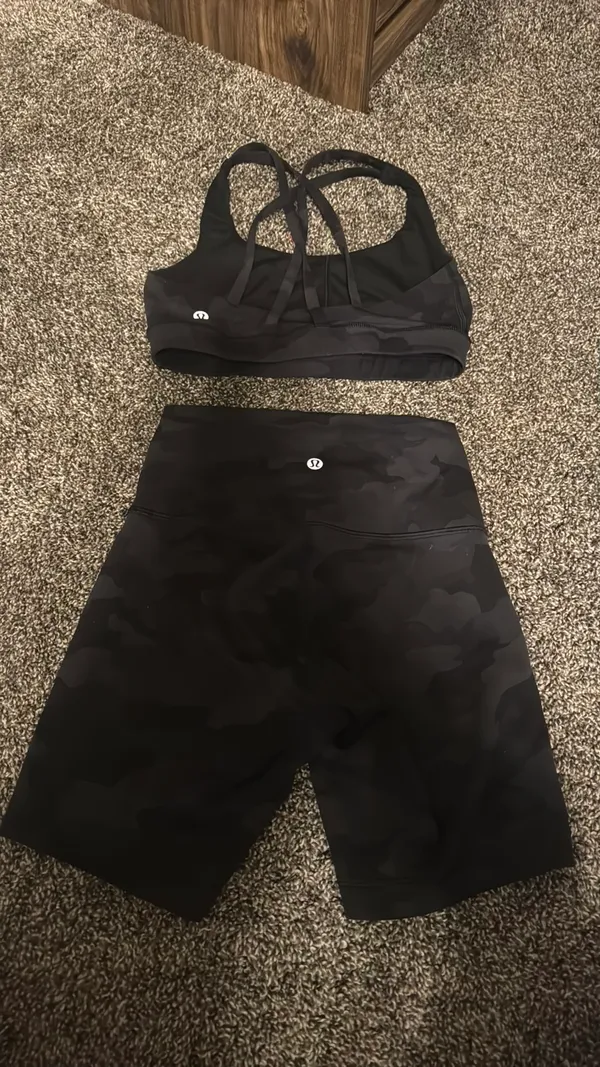 Black Camo Lulu Bra & Biker Short Set - Image 2