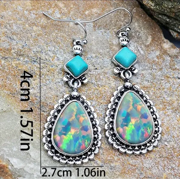 Vintage Iridescent and Turquoise Bohemian Style Dangle Earrings - Image 3