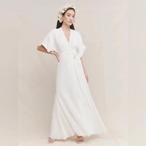 Reformation‎ Winslow Wrap Dress, Adjustable, White/Ivory, Size Small NWT - Image 5