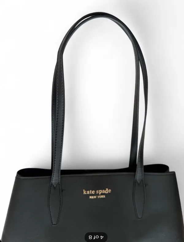 kate spade Black Leather Double-Handle Tote with Gold Logo - Image 6