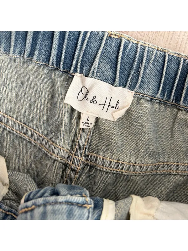 Oli & Hali EUC Women's Love & Applique Patch Wide Leg Jeans Size L - Image 5