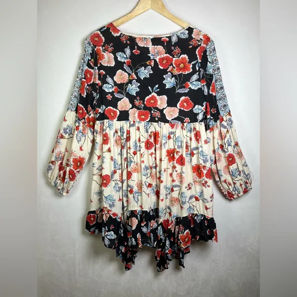 Patrons of Peace Women’s Boho Floral Babydoll Tunic Dress Sz L Festival Coastal - Image 4