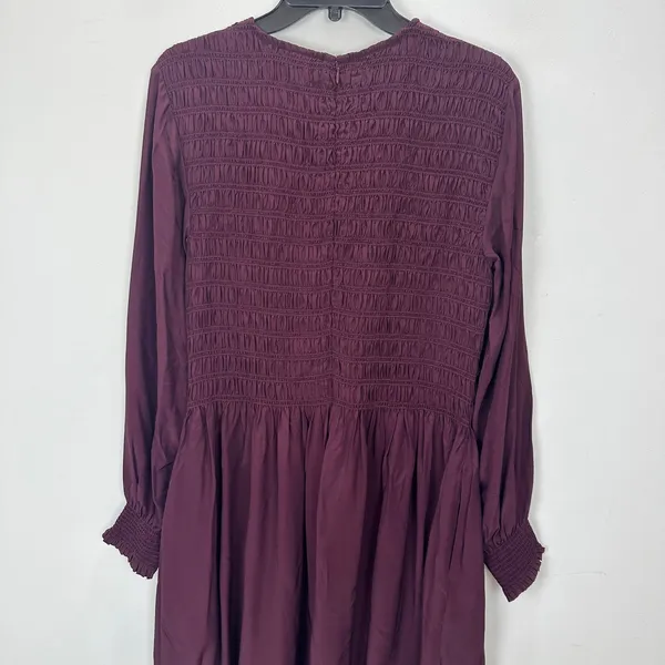 Madewell Long-Sleeve Smocked Mini Dress Dark Pomegranate Crepe Large NWT - Image 15