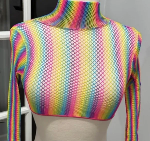Leg Avenue Rainbow Fishnet Long Sleeve Crop Top - Image 5