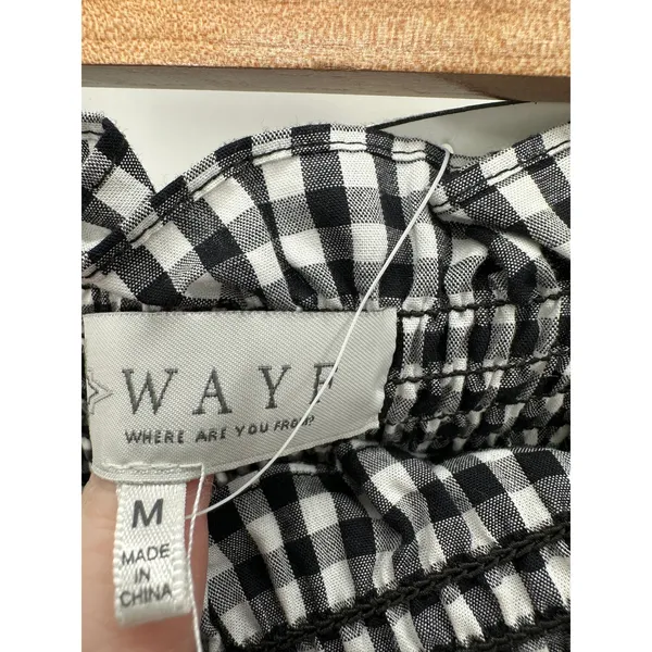 WAYF Dress Women MEDIUM NWT Black White‎ Gingham Smocked Off Shoulder Mini - Image 6