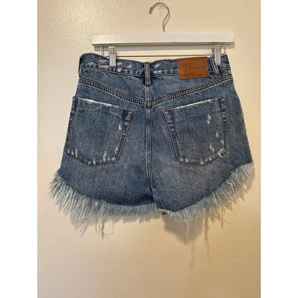 One Teaspoon Sz 26 Outlaws Low Waist Button Fly Cut Off Denim Blue Jean Shorts - Image 5