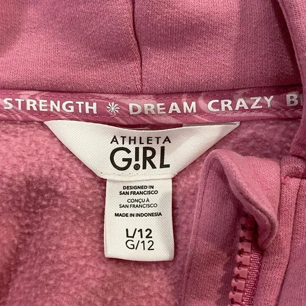 Athleta Girl Cropped Hoodie L 12 Pink Quarter Zip Sweatshirt - Image 3