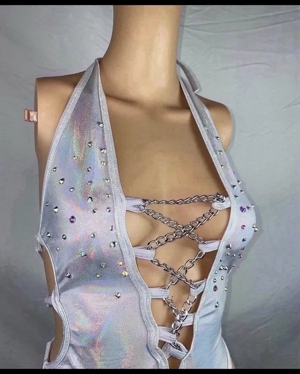 NEW Lingerie Bodysuit Silver - Image 2