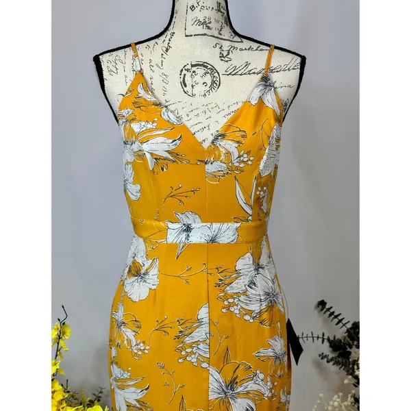 Lulu’s Darling Daylily Mustard Yellow Floral Print High-Low Maxi Dress M - Image 8